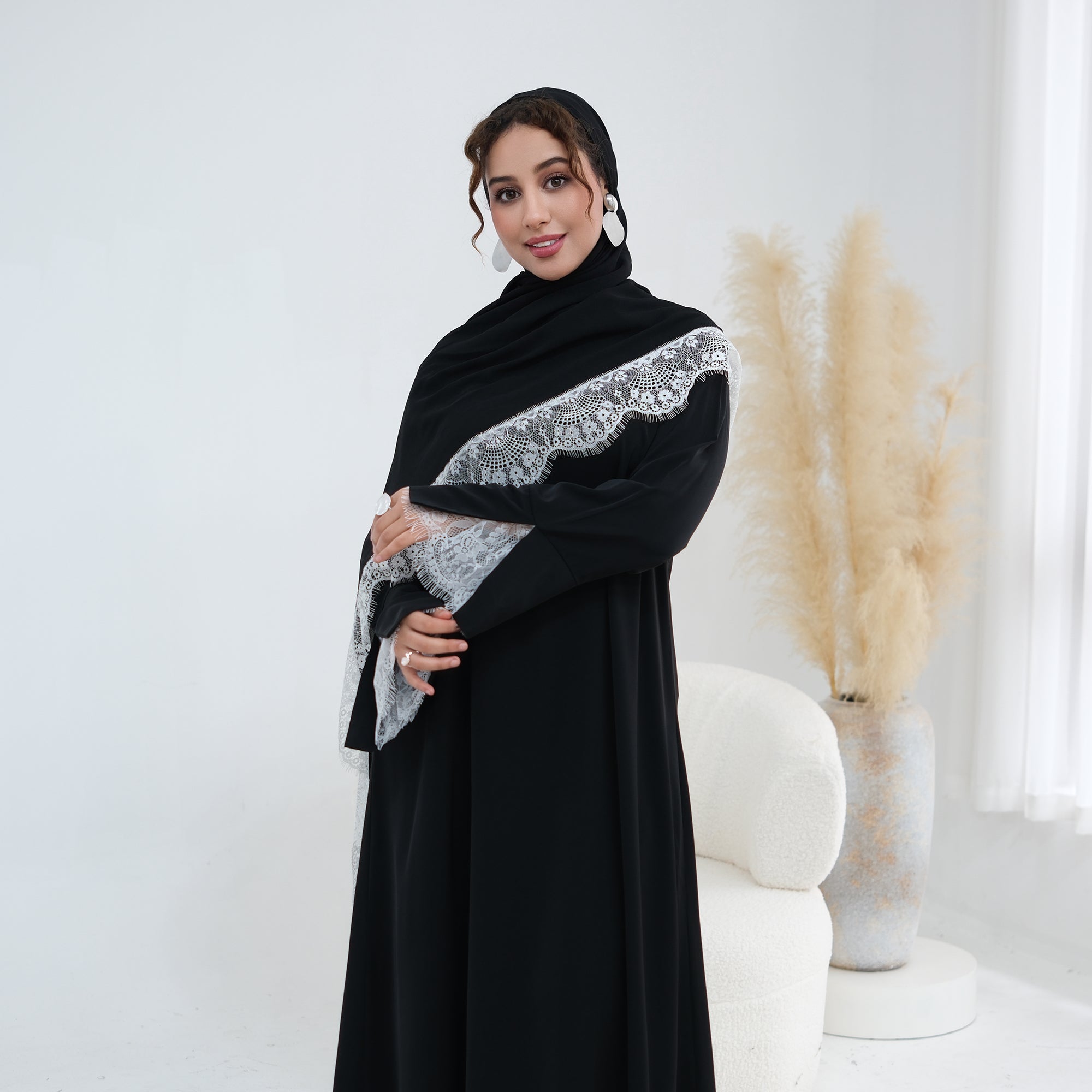 Amani Lace Cape Dress - Black/White