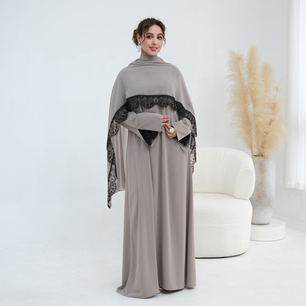 Amani Lace Cape Dress - Gray