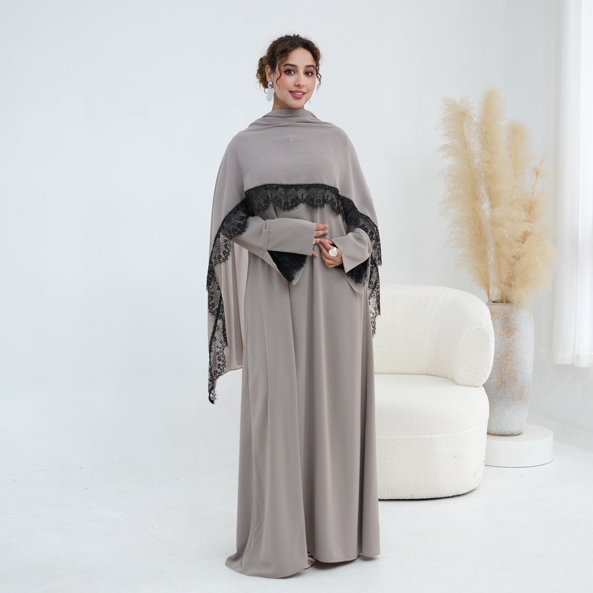 Amani Lace Cape Dress - Gray