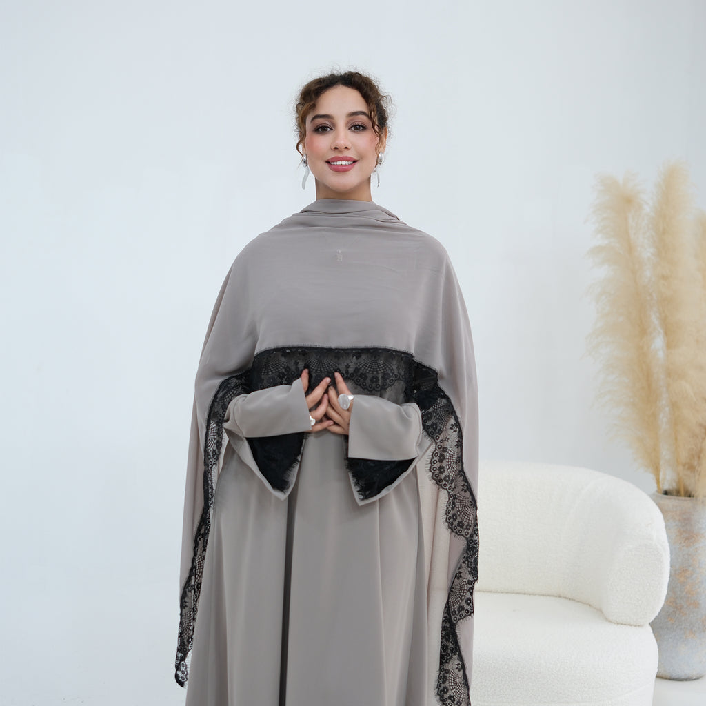 Amani Lace Cape Dress - Gray