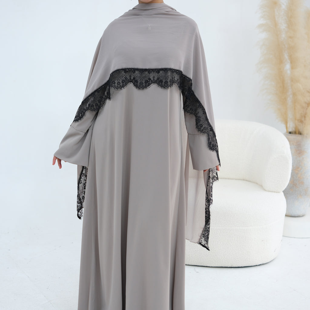 Amani Lace Cape Dress - Gray