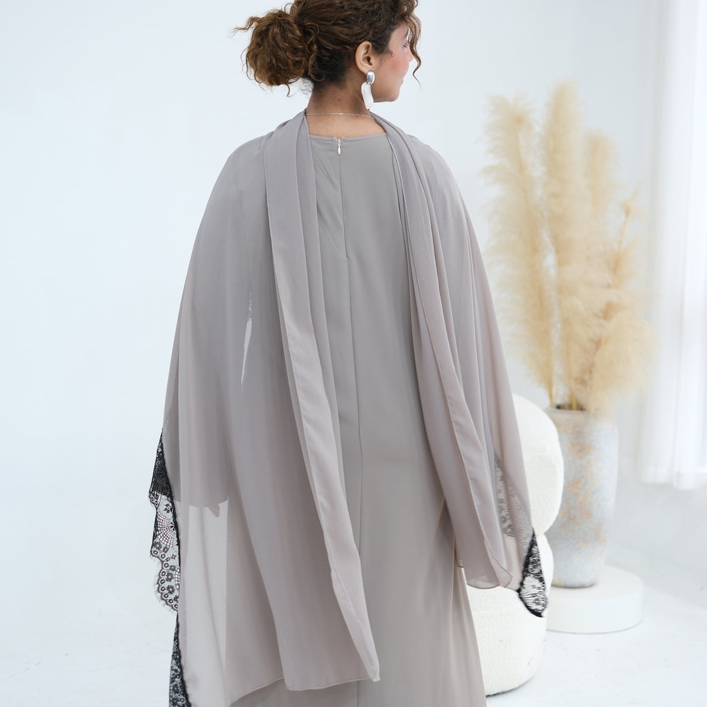 Amani Lace Cape Dress - Gray
