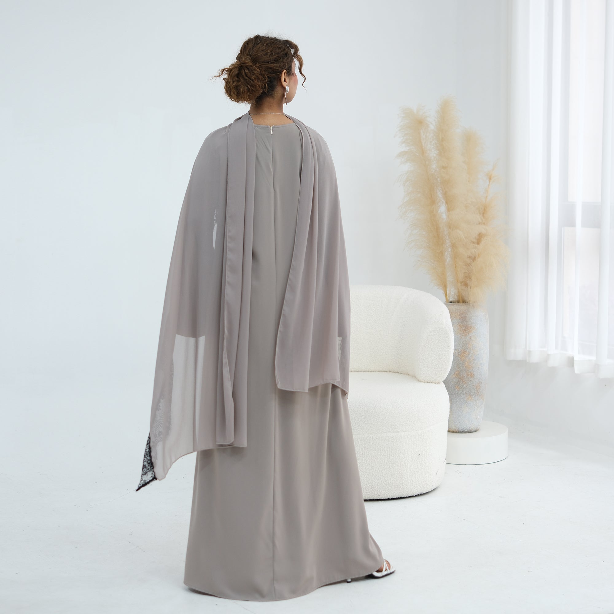 Amani Lace Cape Dress - Gray