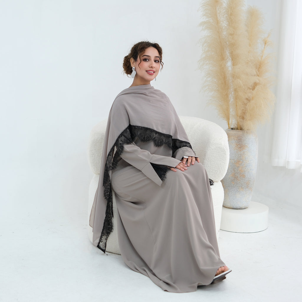 Amani Lace Cape Dress - Gray