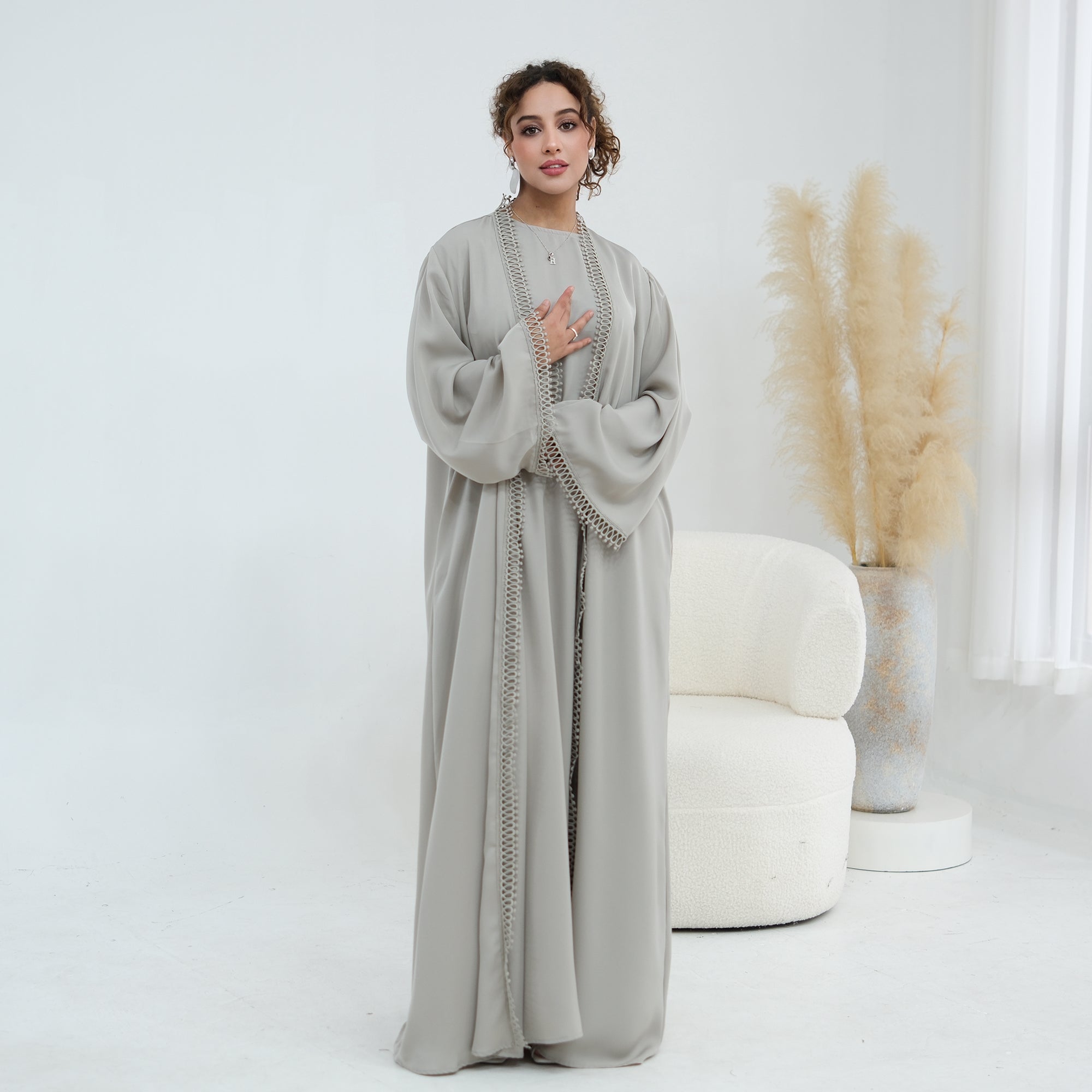 Yasmina Trim Detail Abaya - Slate