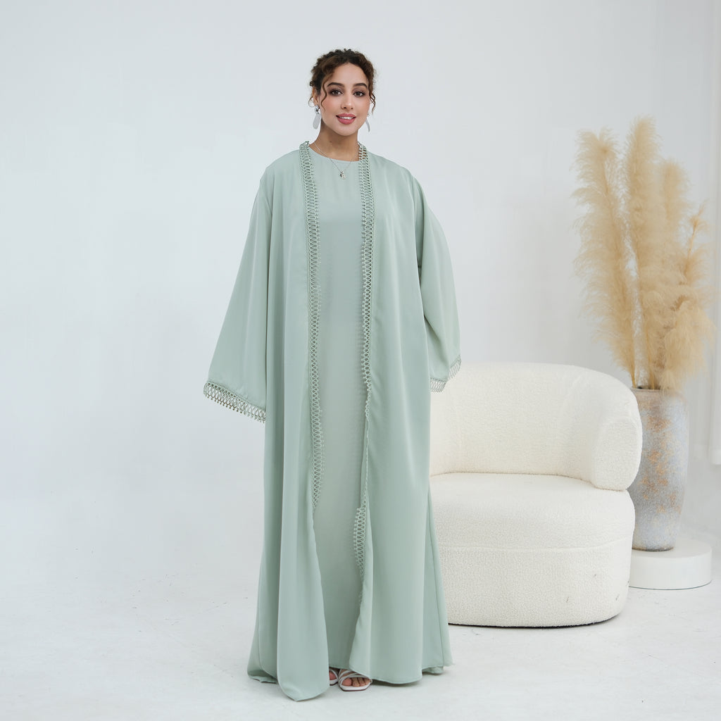 Yasmina Trim Detail Abaya - Pale Green