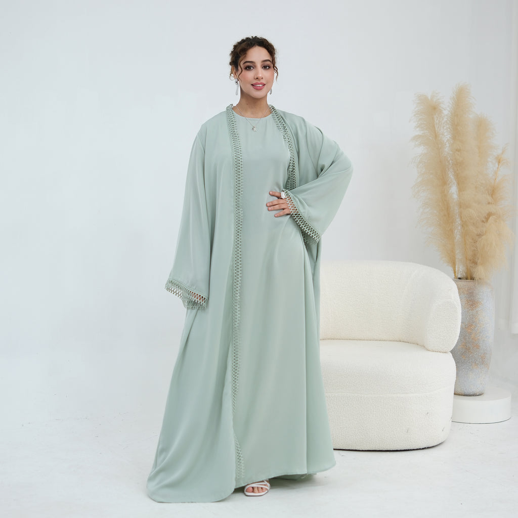 Yasmina Trim Detail Abaya - Pale Green