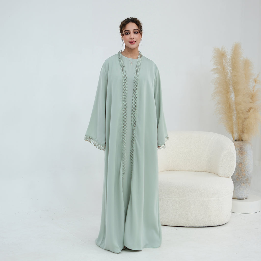 Yasmina Trim Detail Abaya - Pale Green