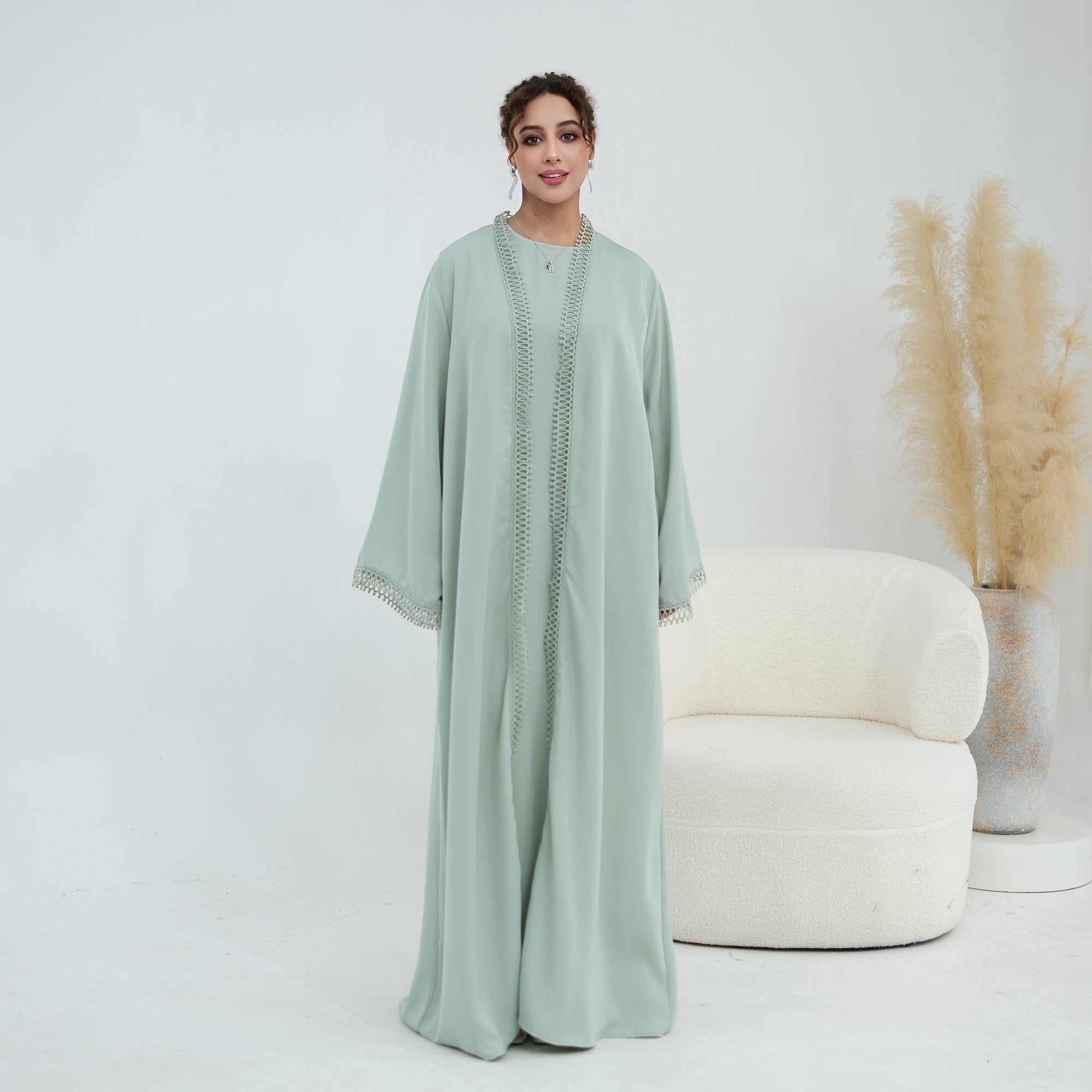 Yasmina Trim Detail Abaya - Pale Green