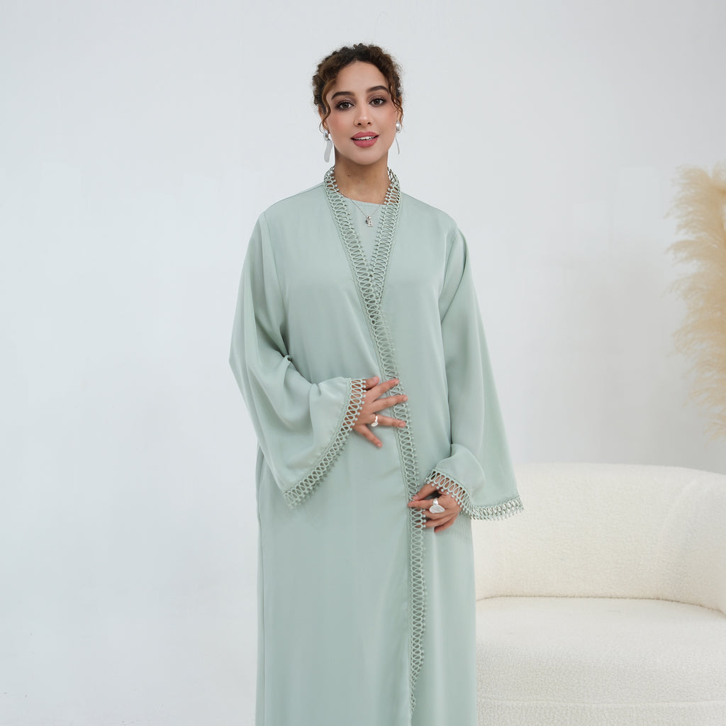 Yasmina Trim Detail Abaya - Pale Green