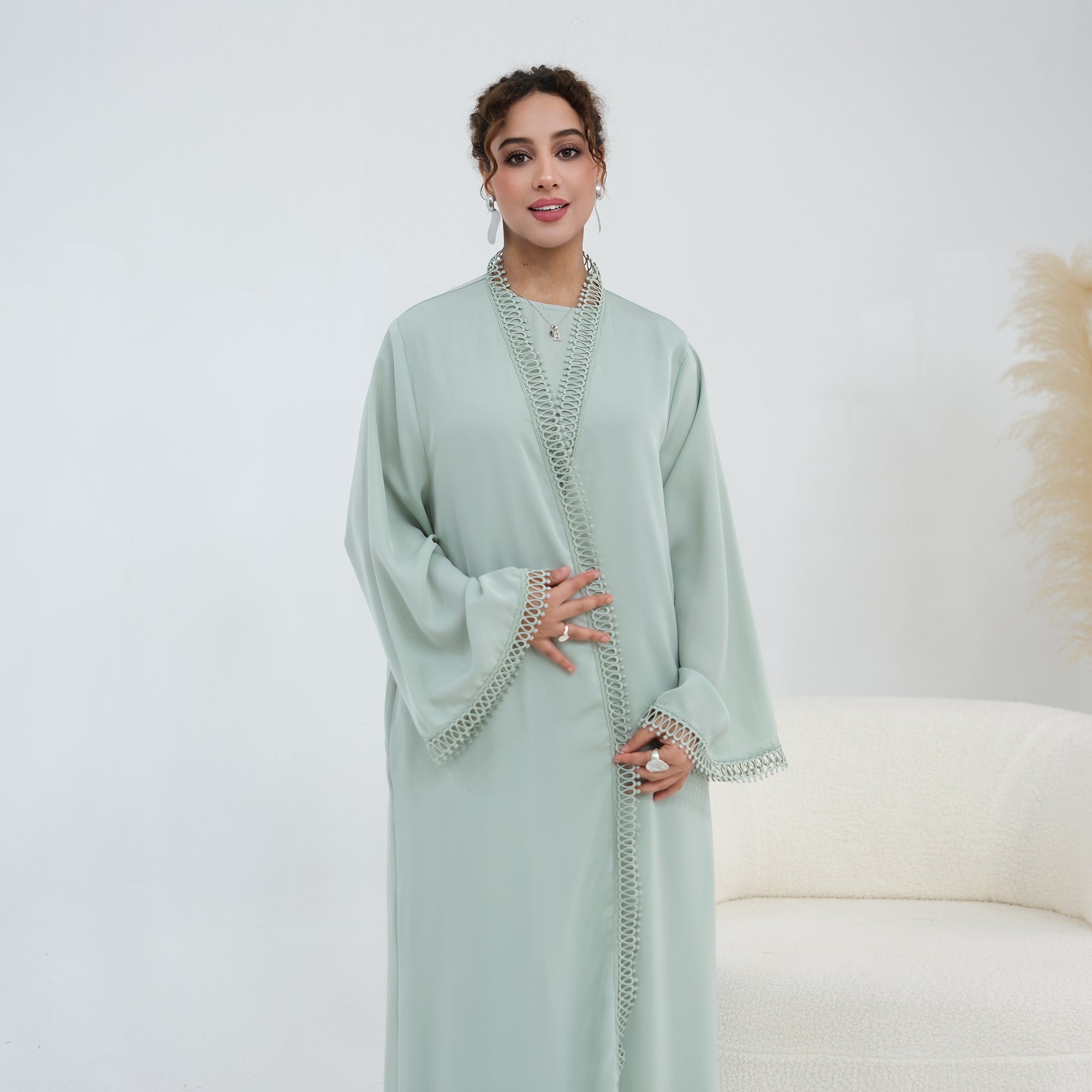 Yasmina Trim Detail Abaya - Pale Green