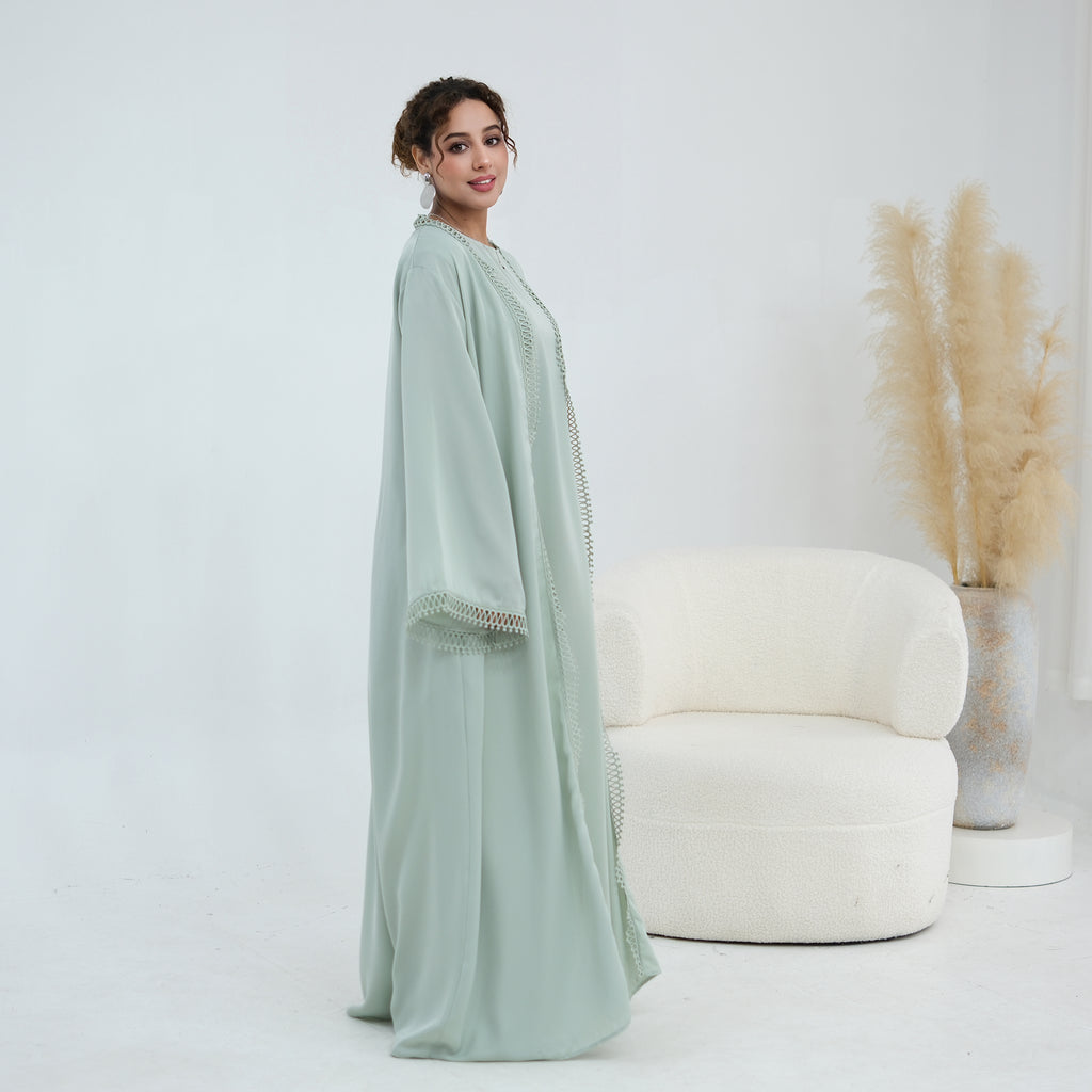 Yasmina Trim Detail Abaya - Pale Green
