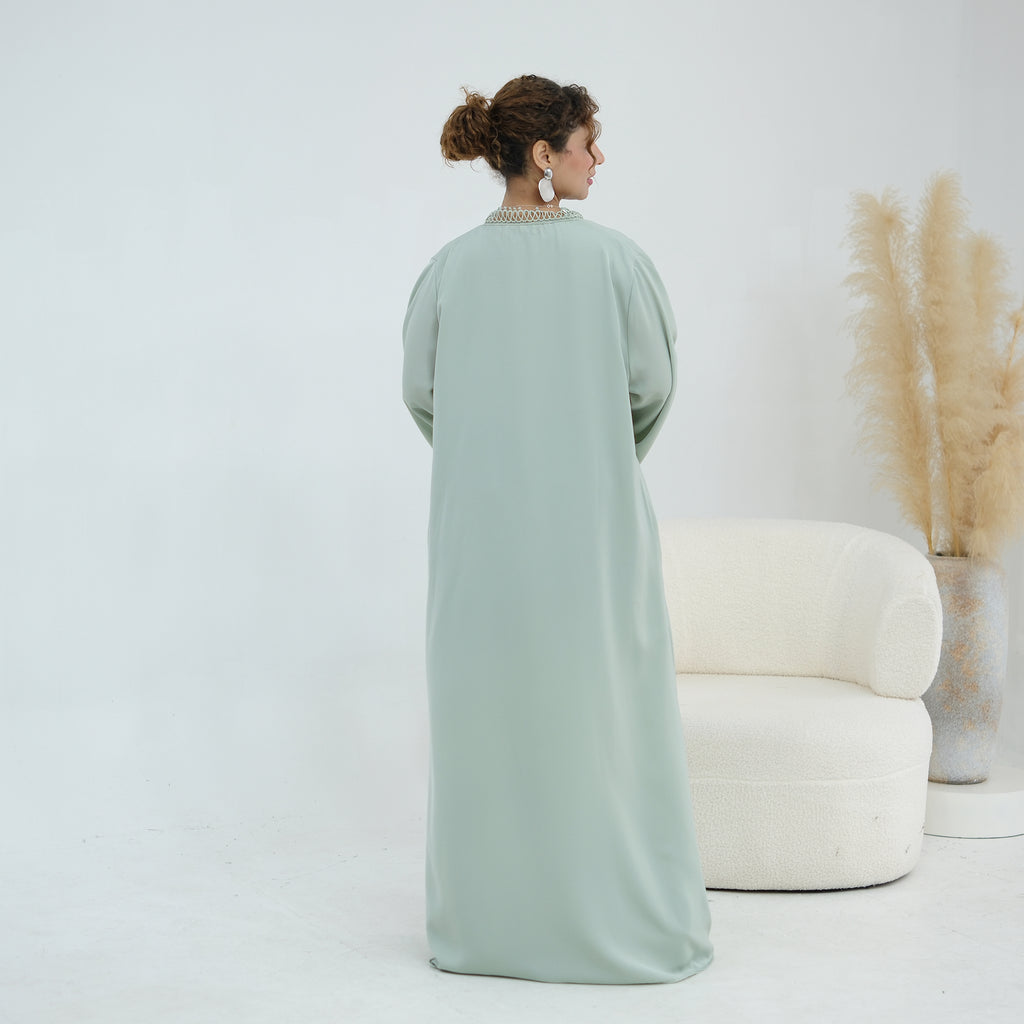 Yasmina Trim Detail Abaya - Pale Green
