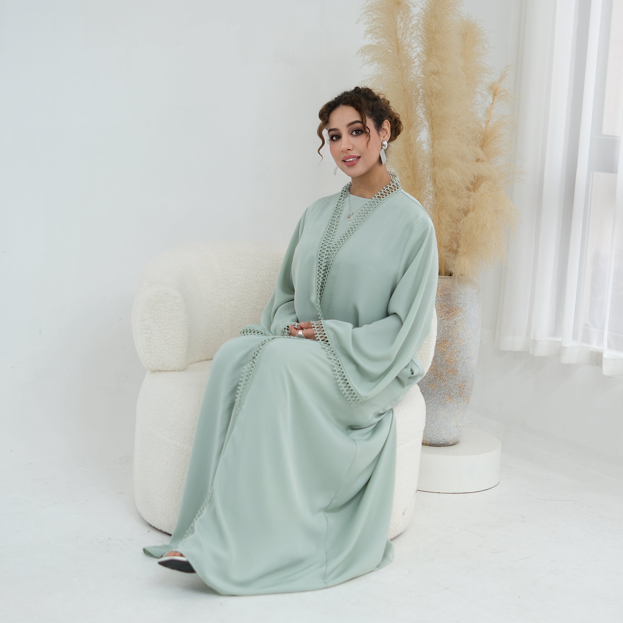 Yasmina Trim Detail Abaya - Pale Green