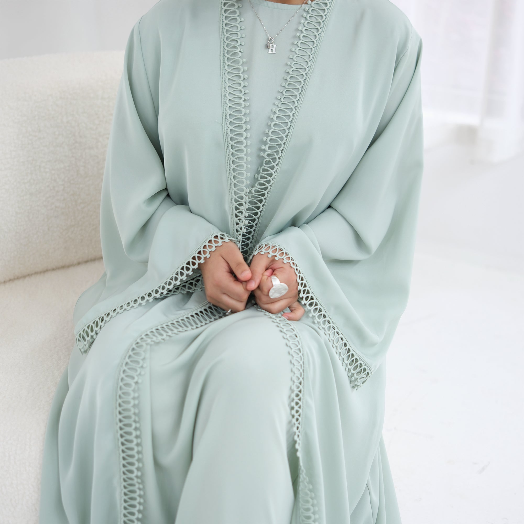 Yasmina Trim Detail Abaya - Pale Green