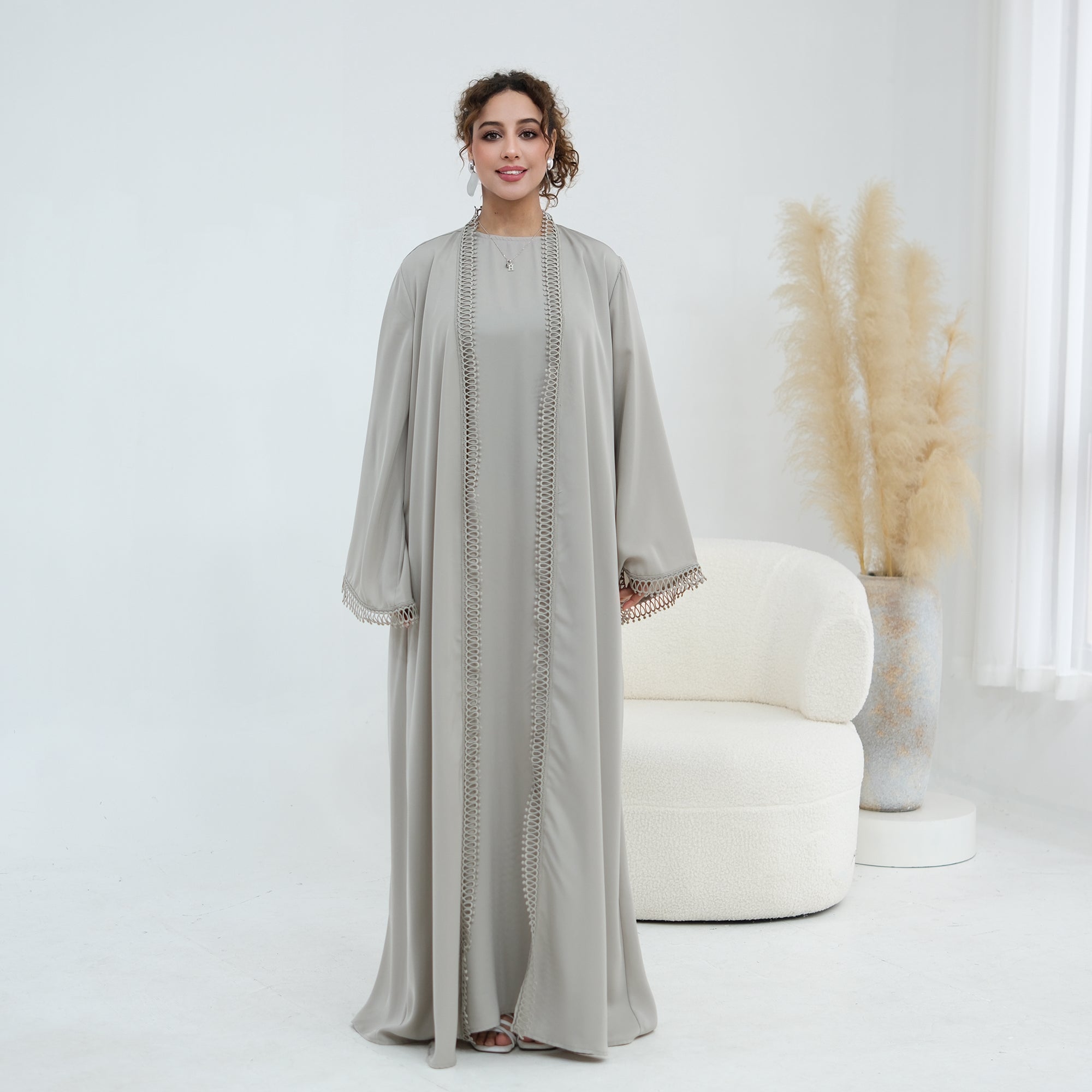 Yasmina Trim Detail Abaya - Slate