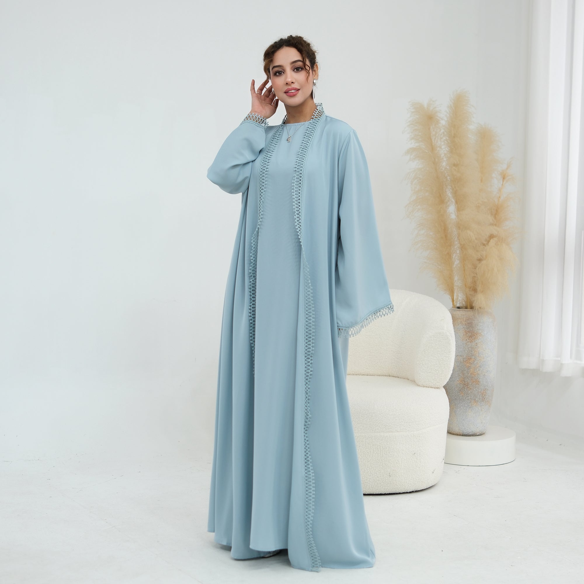 Yasmina Trim Detail Abaya - Sky Blue