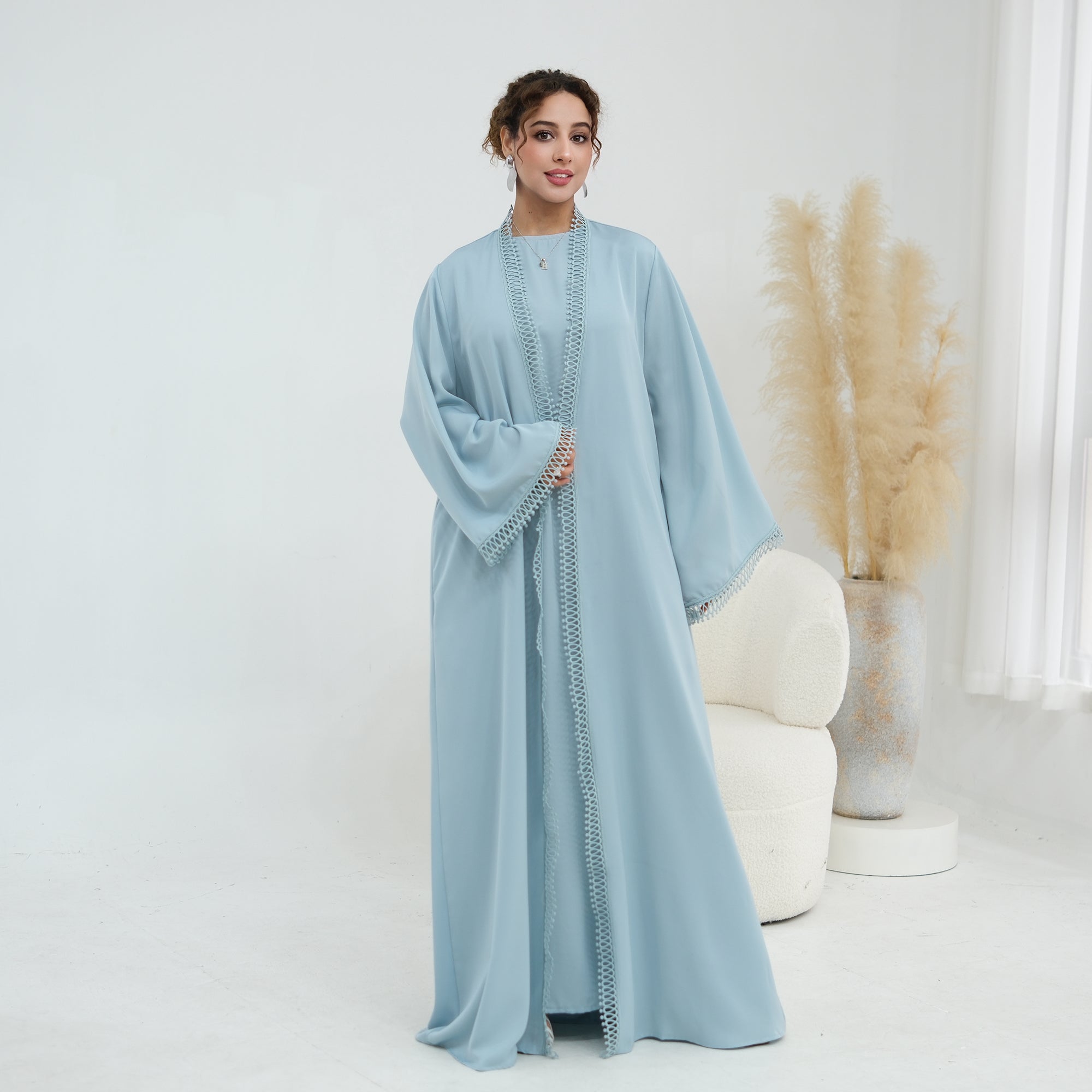 Yasmina Trim Detail Abaya - Sky Blue