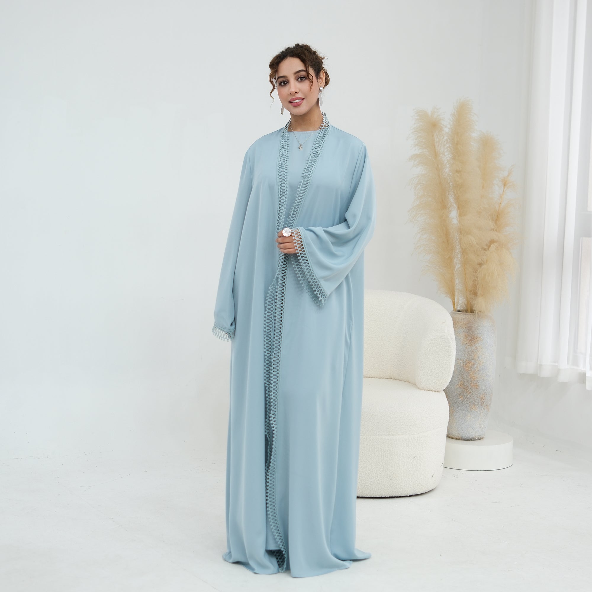 Yasmina Trim Detail Abaya - Sky Blue