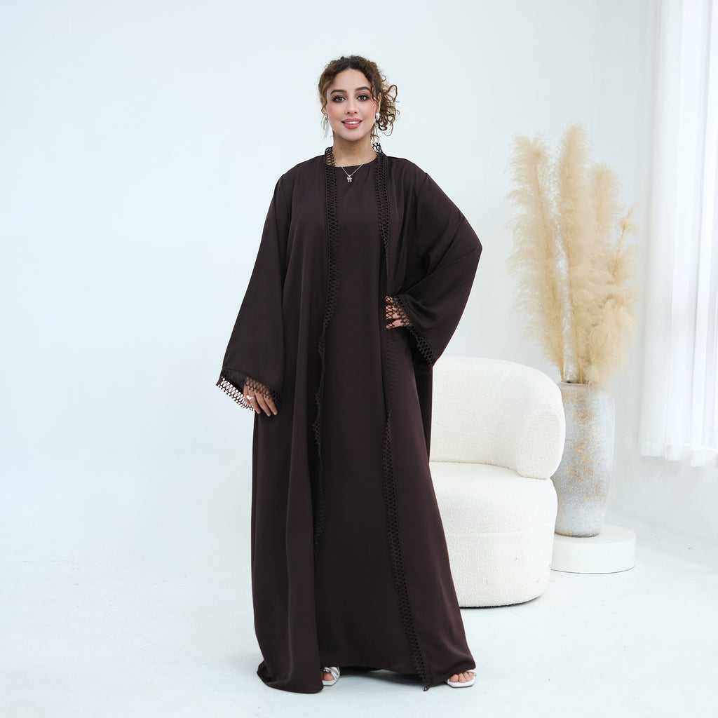 Yasmina Trim Detail Abaya - Chocolate Brown