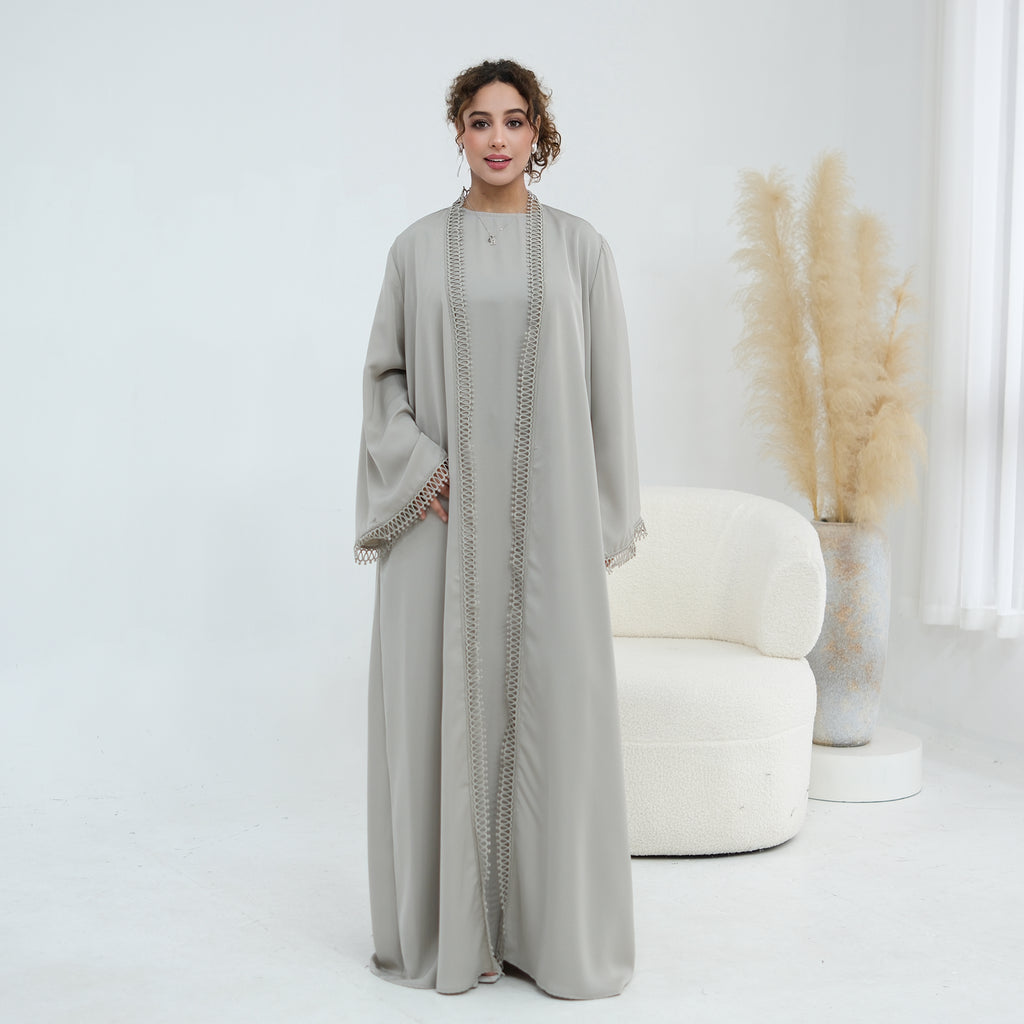 Yasmina Trim Detail Abaya - Slate