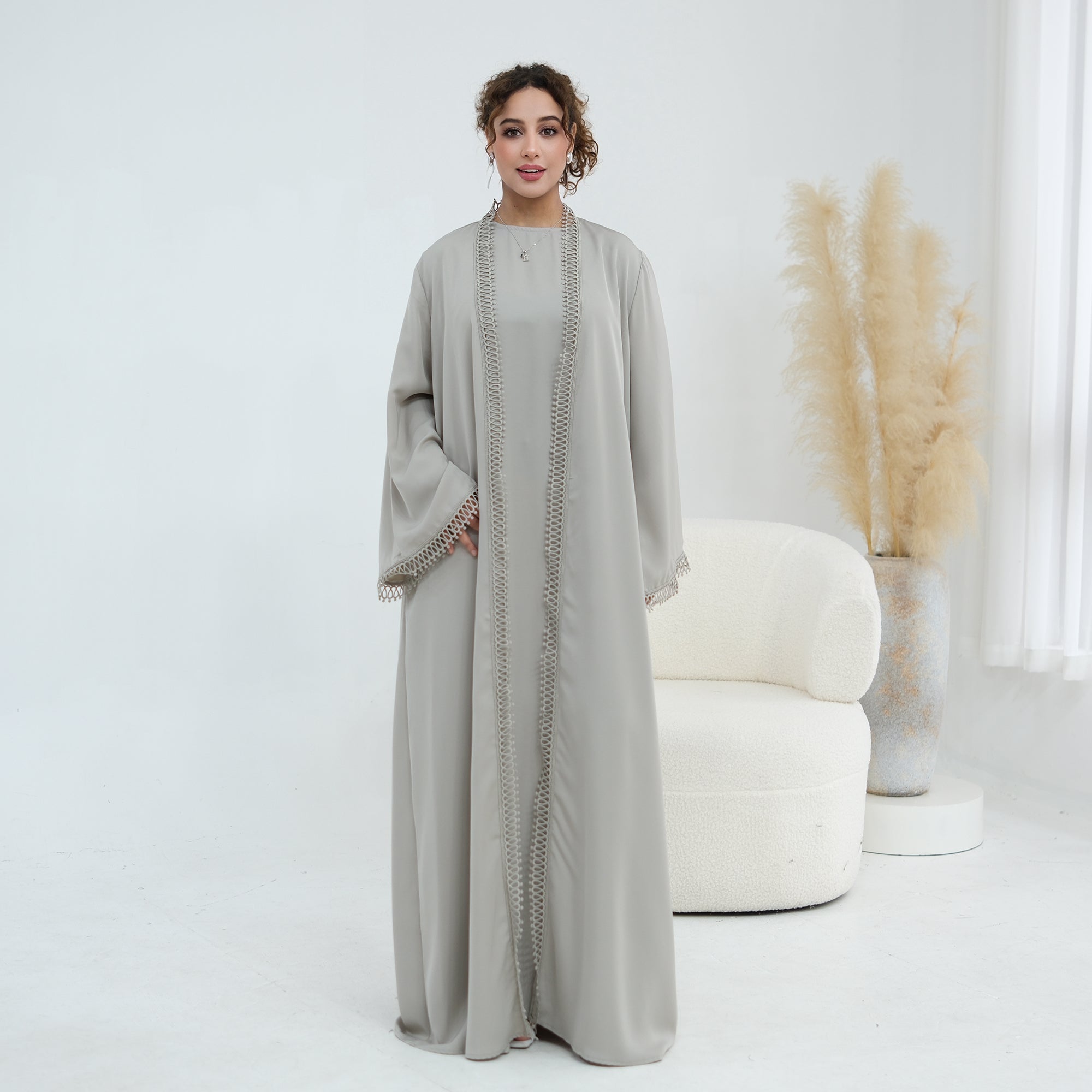 Yasmina Trim Detail Abaya - Slate