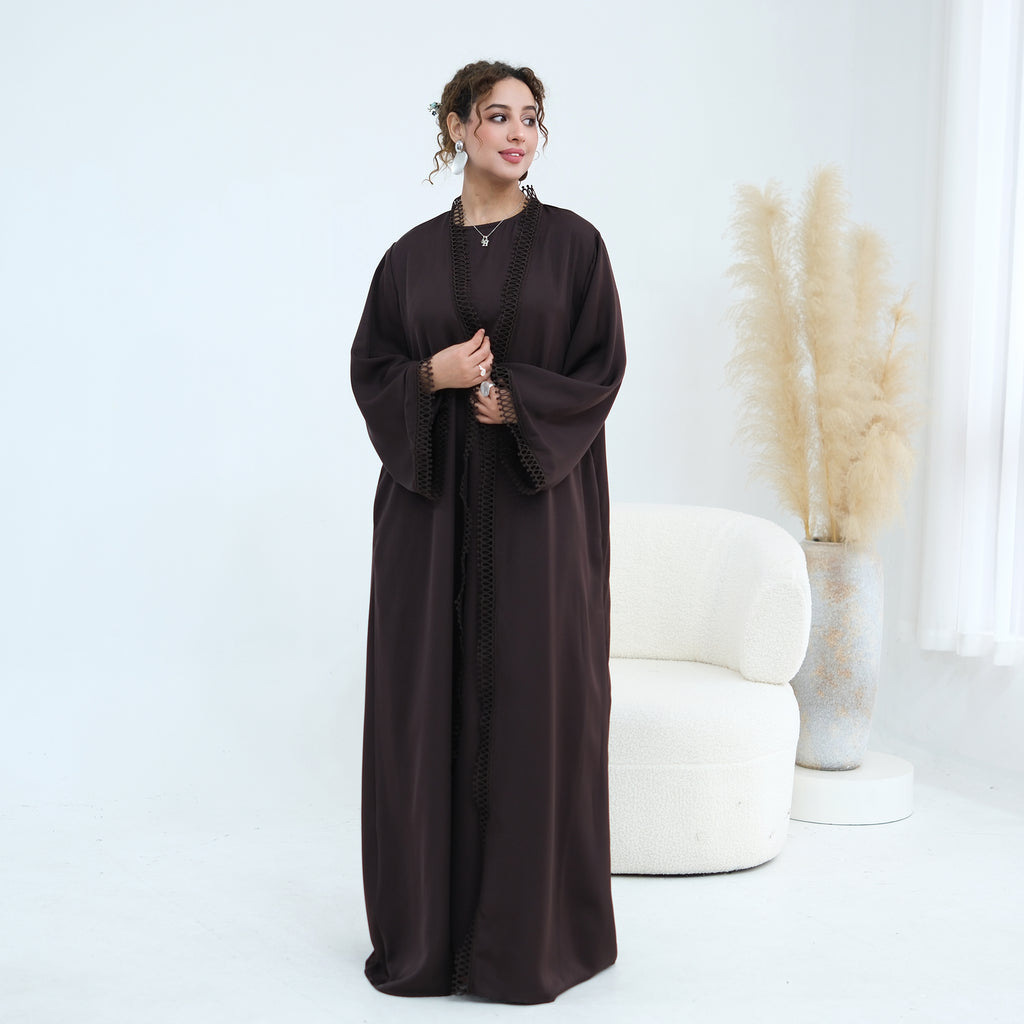 Yasmina Trim Detail Abaya - Chocolate Brown