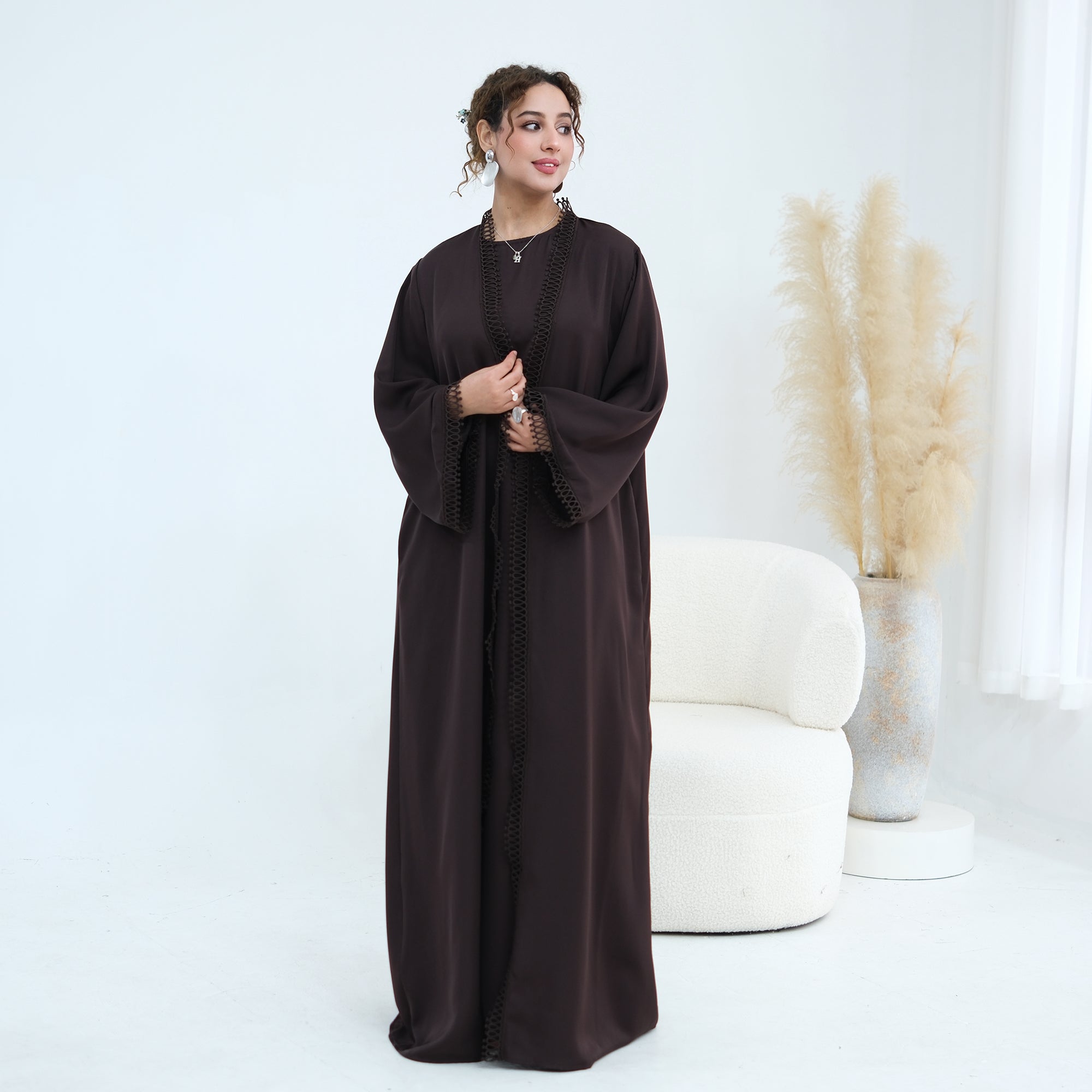 Yasmina Trim Detail Abaya - Chocolate Brown