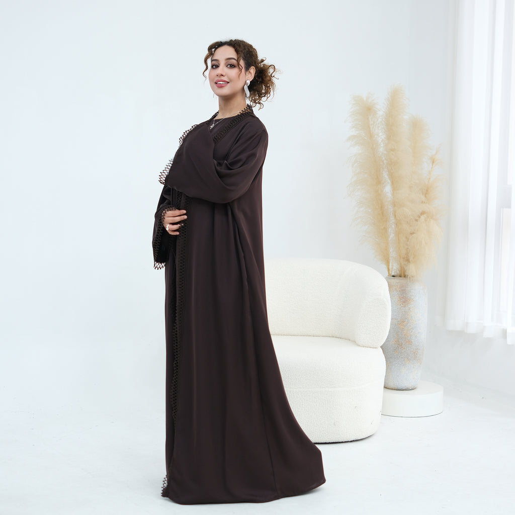 Yasmina Trim Detail Abaya - Chocolate Brown