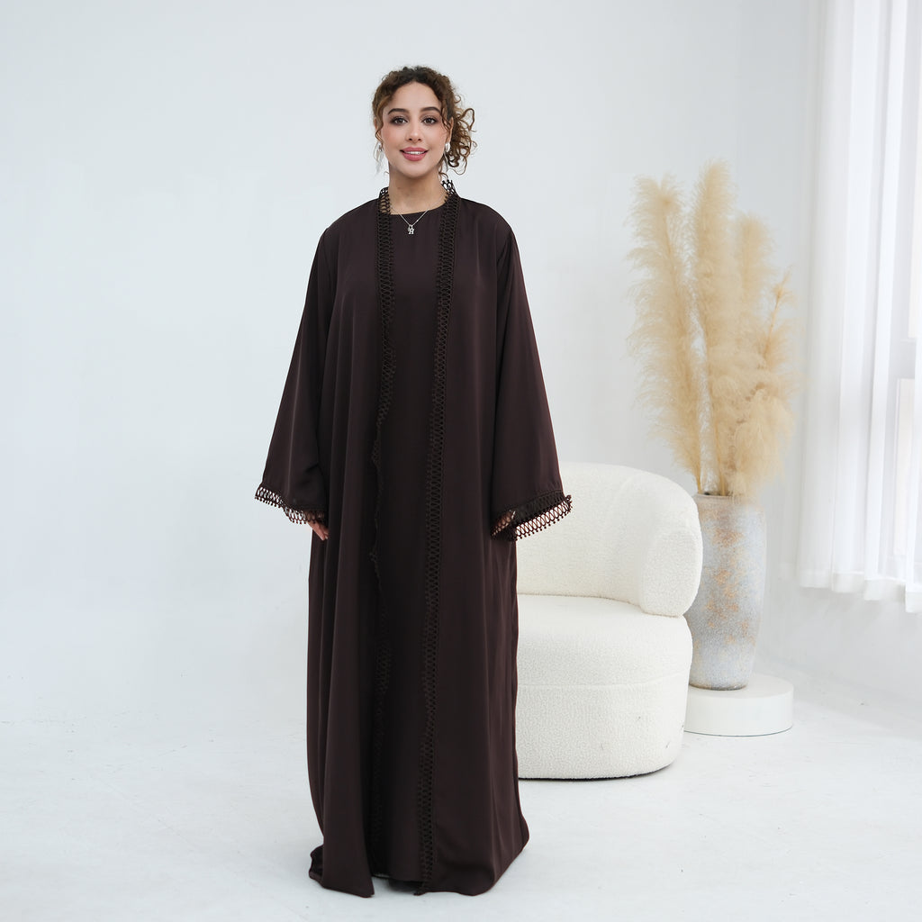 Yasmina Trim Detail Abaya - Chocolate Brown