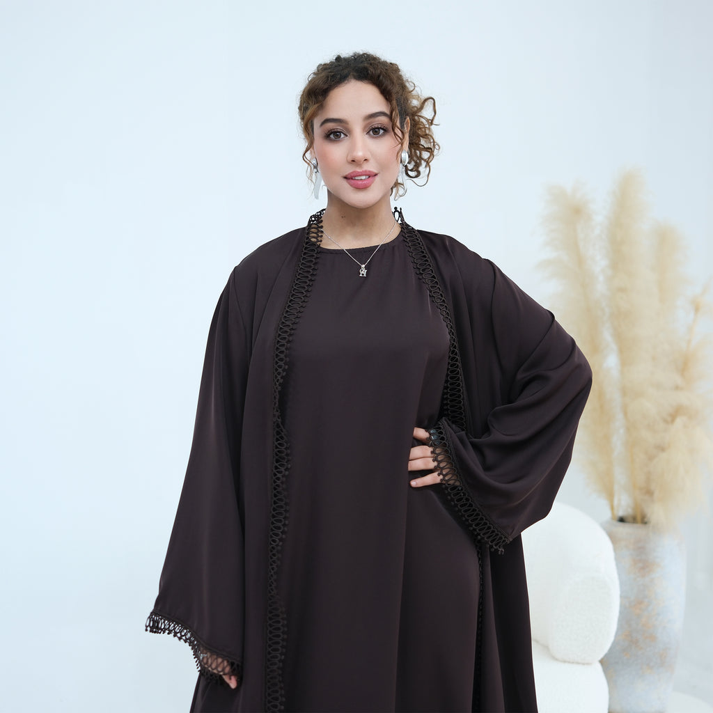 Yasmina Trim Detail Abaya - Chocolate Brown
