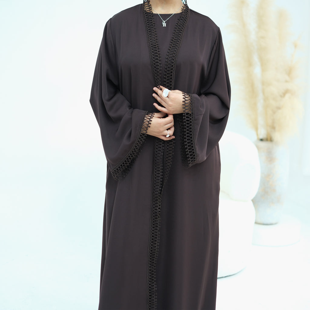 Yasmina Trim Detail Abaya - Chocolate Brown