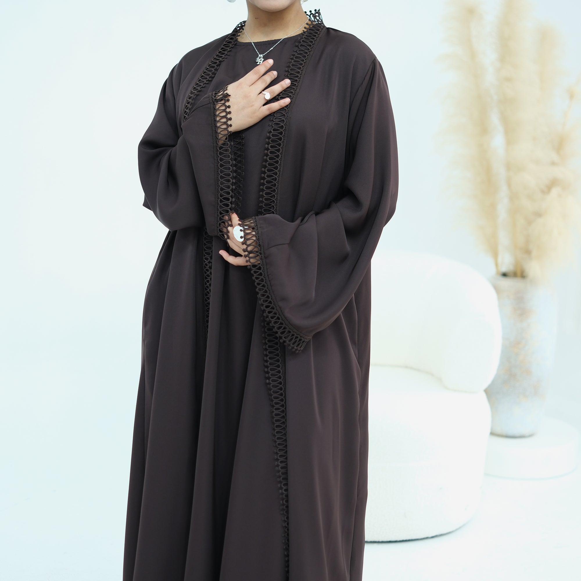 Yasmina Trim Detail Abaya - Chocolate Brown