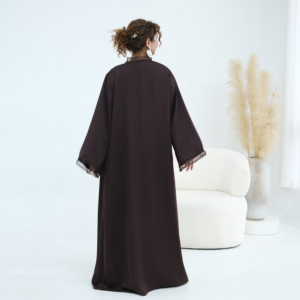 Yasmina Trim Detail Abaya - Chocolate Brown