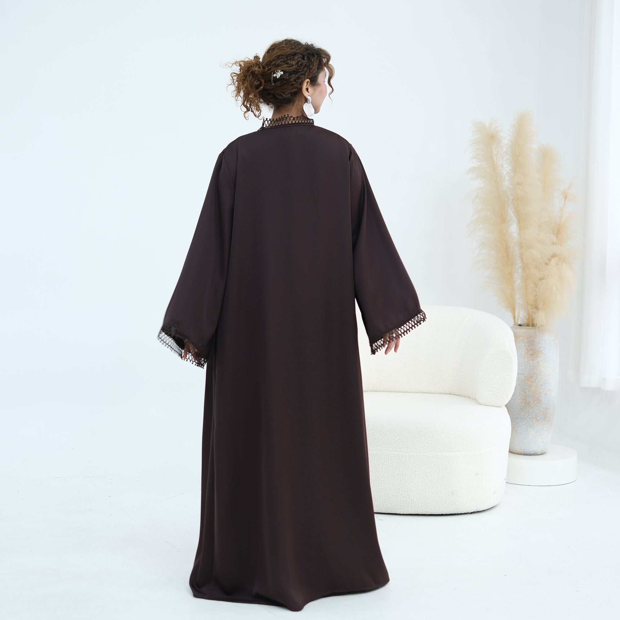 Yasmina Trim Detail Abaya - Chocolate Brown
