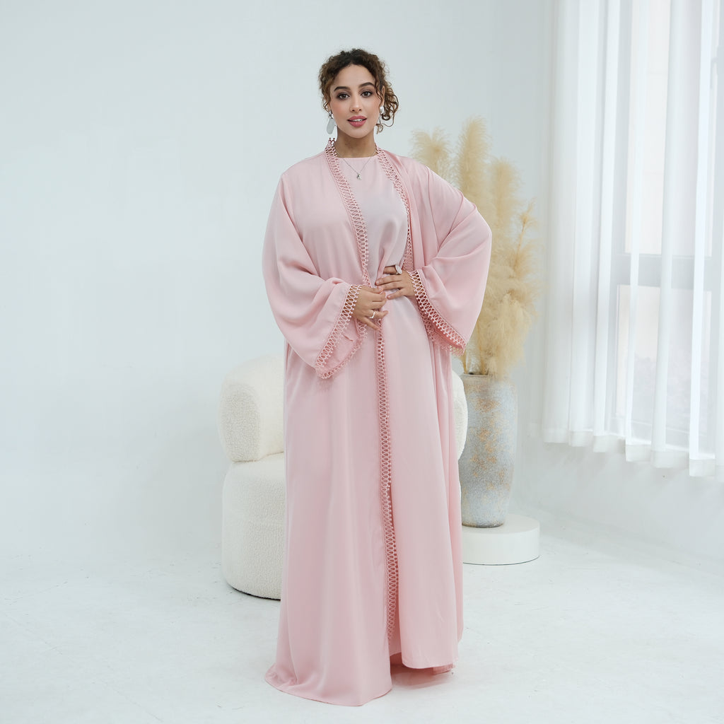 Yasmina Trim Detail Abaya - Baby Pink