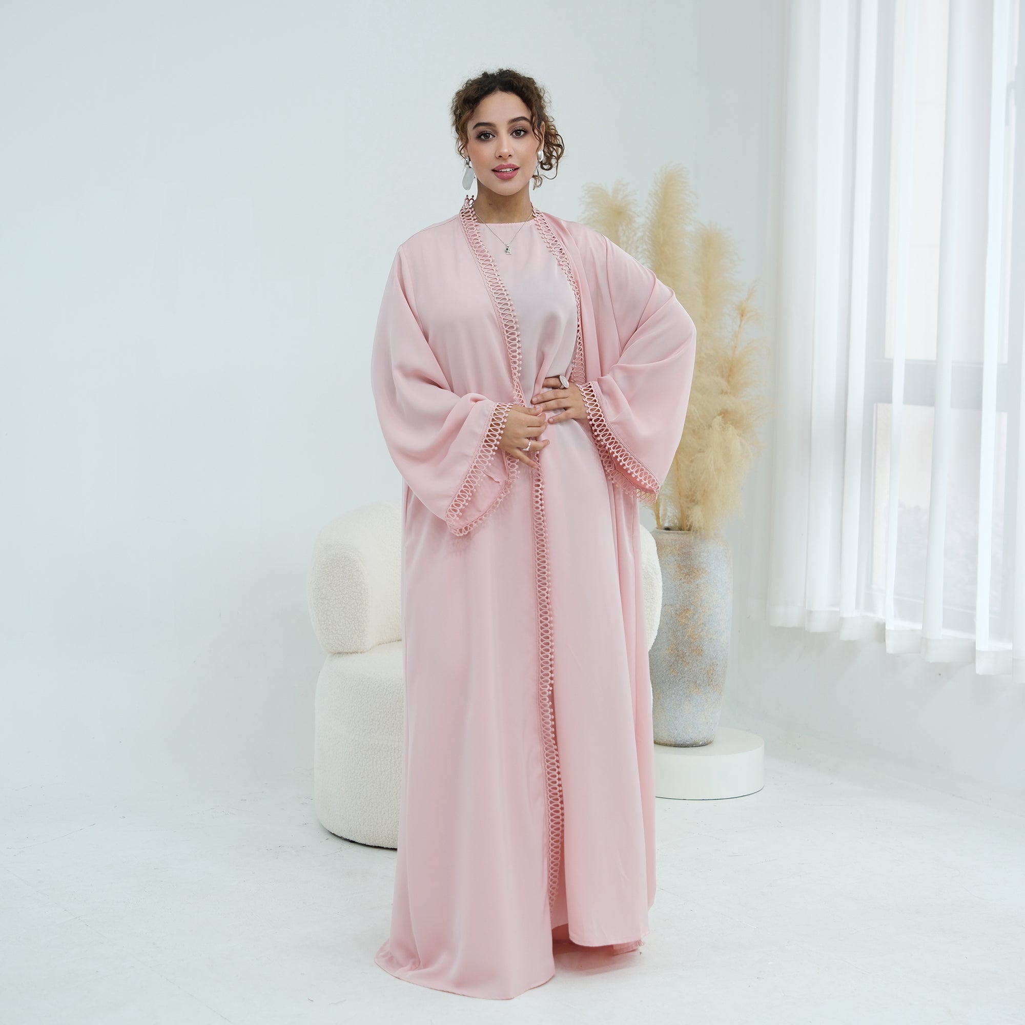 Yasmina Trim Detail Abaya - Baby Pink