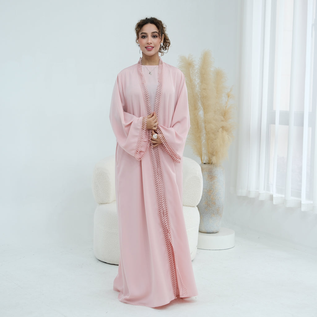 Yasmina Trim Detail Abaya - Baby Pink