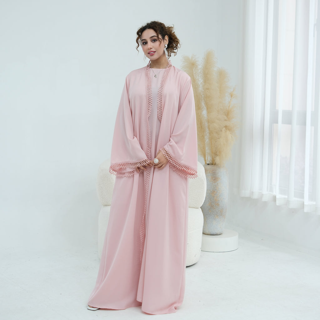 Yasmina Trim Detail Abaya - Baby Pink