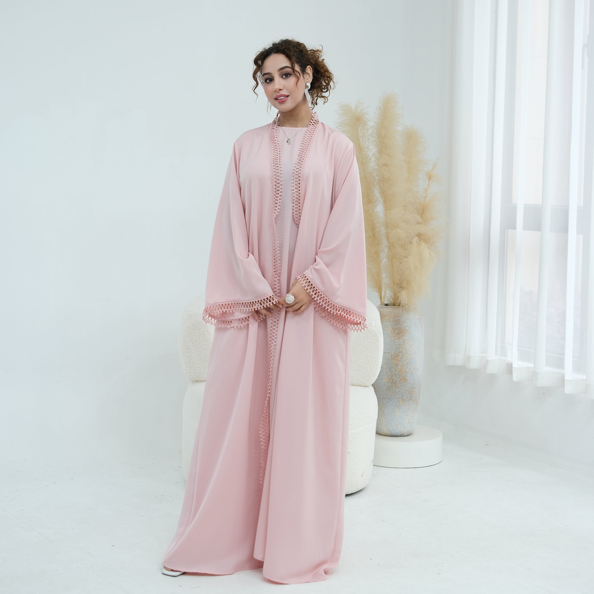 Yasmina Trim Detail Abaya - Baby Pink