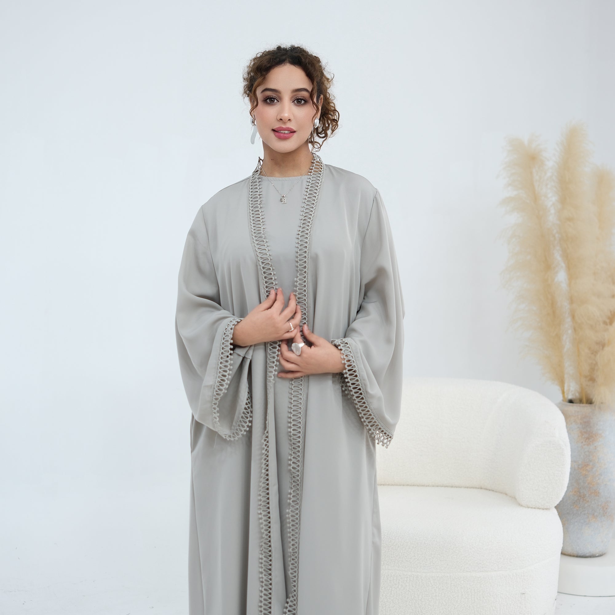 Yasmina Trim Detail Abaya - Slate