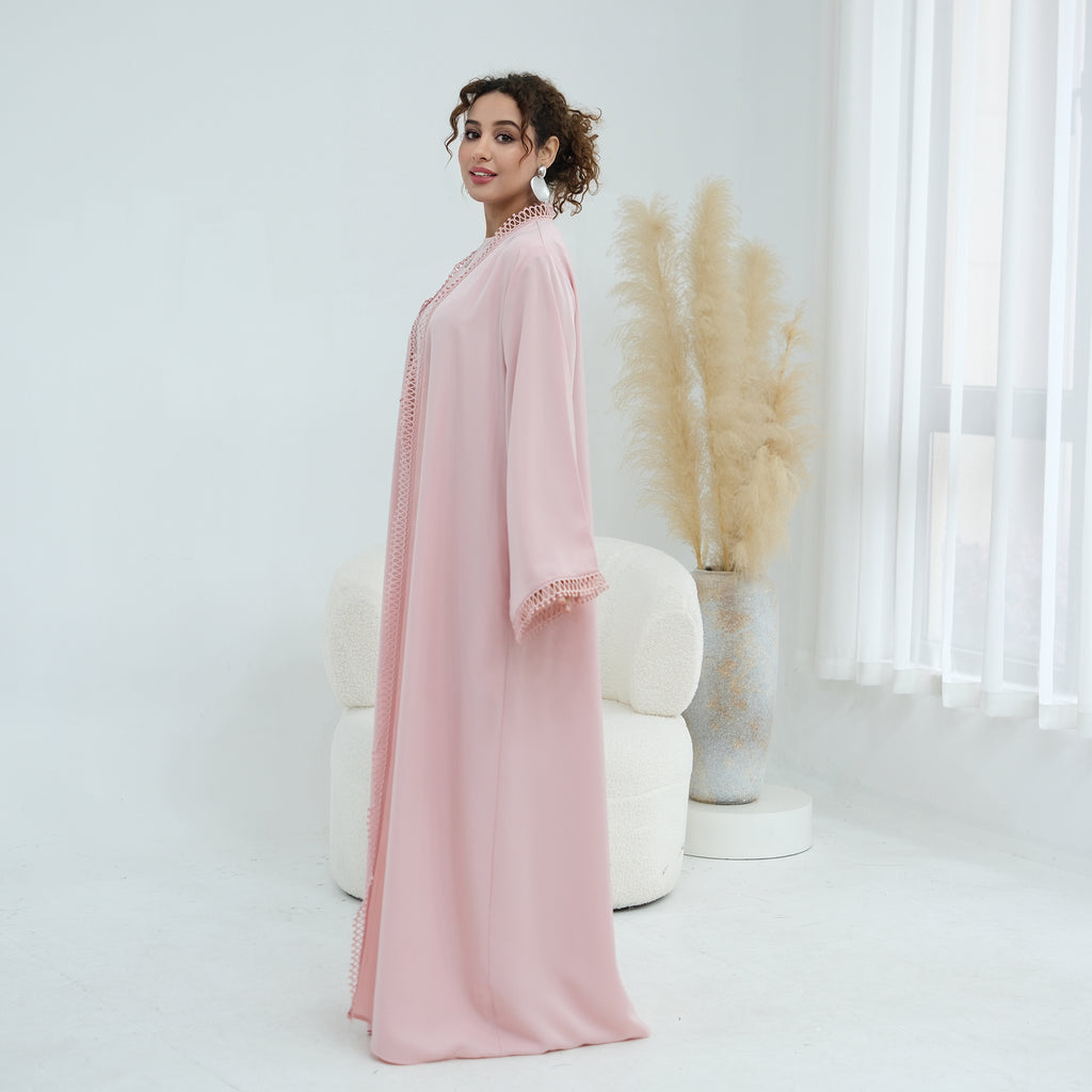 Yasmina Trim Detail Abaya - Baby Pink