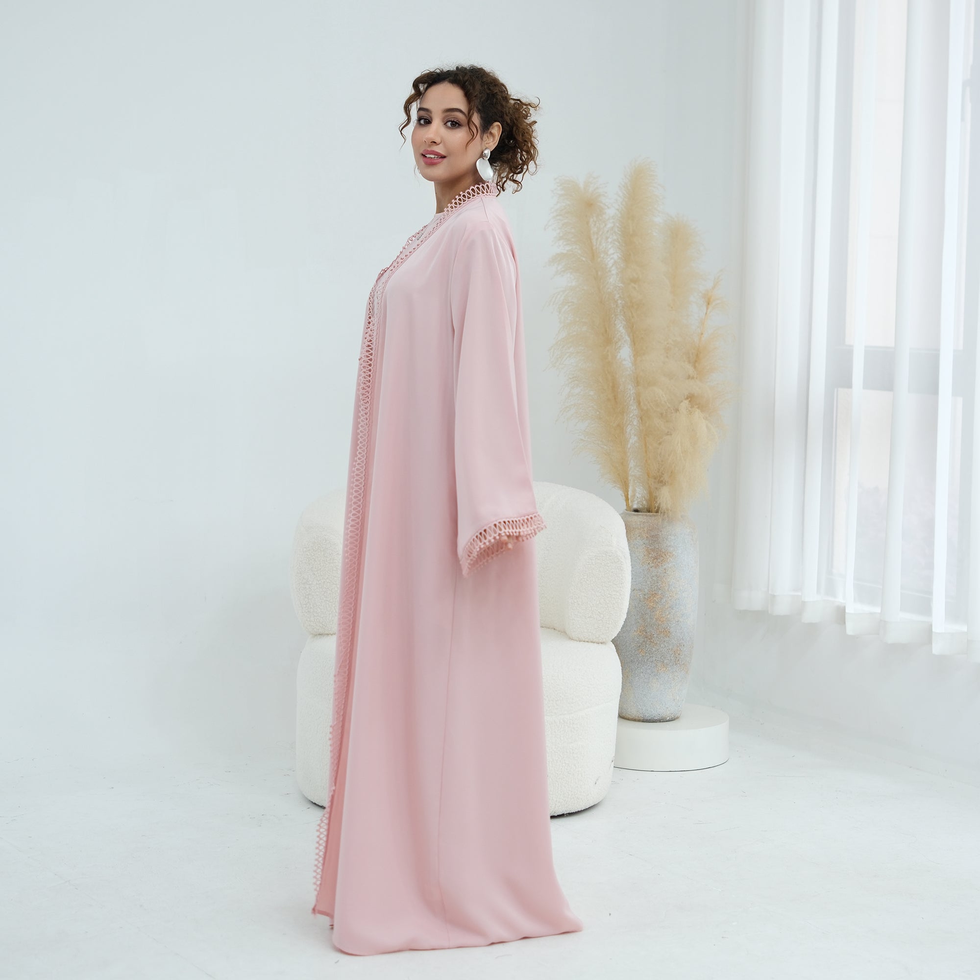 Yasmina Trim Detail Abaya - Baby Pink