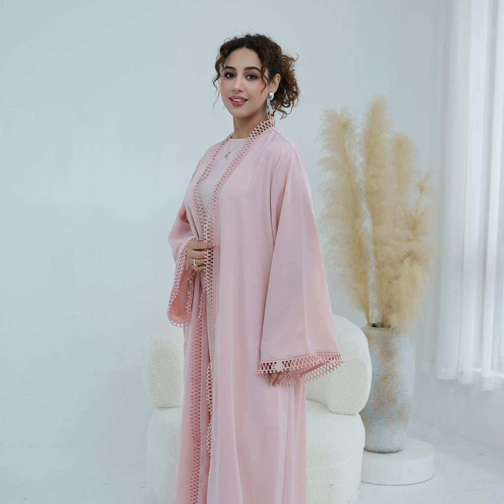 Yasmina Trim Detail Abaya - Baby Pink