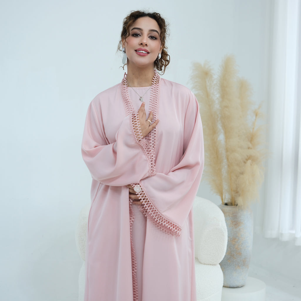 Yasmina Trim Detail Abaya - Baby Pink