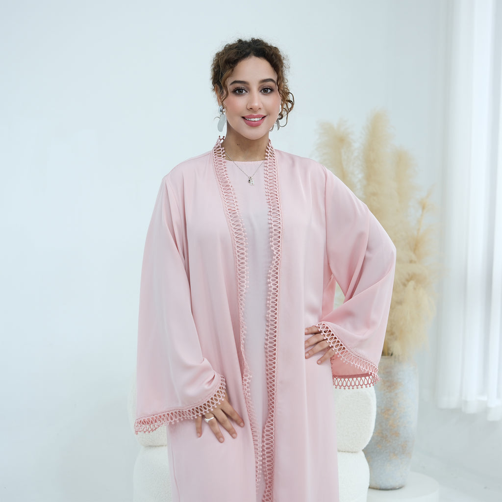 Yasmina Trim Detail Abaya - Baby Pink