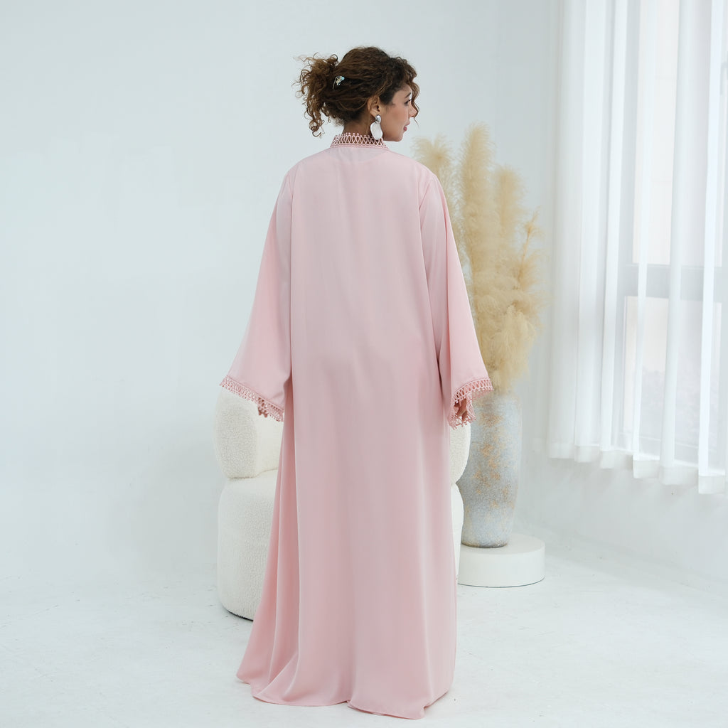 Yasmina Trim Detail Abaya - Baby Pink