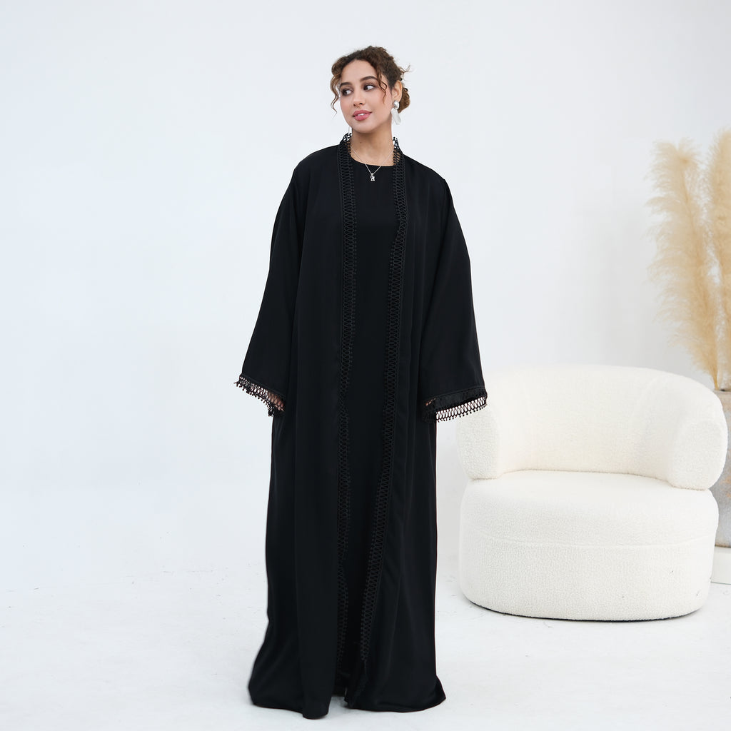Yasmina Trim Detail Abaya - Onyx Black
