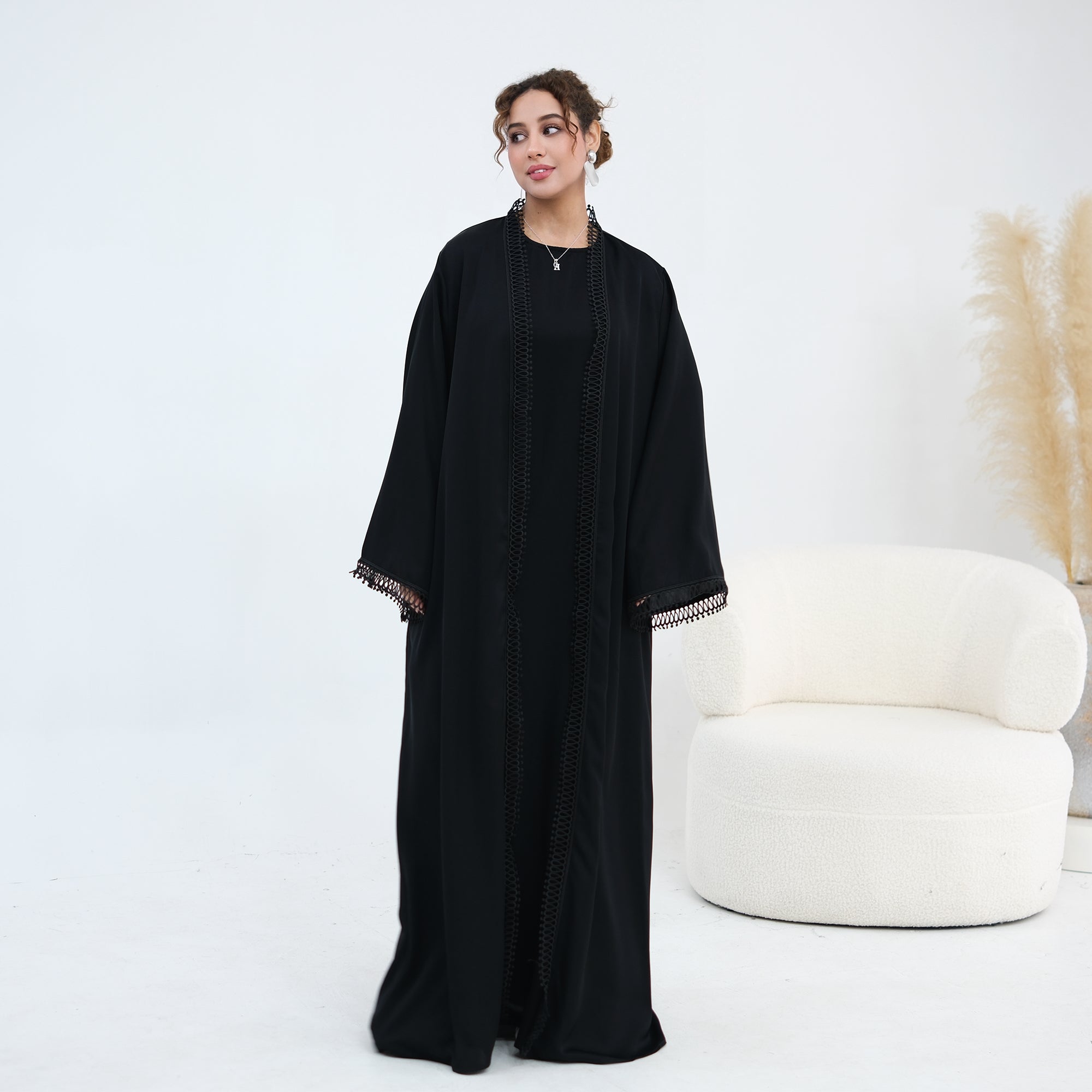 Yasmina Trim Detail Abaya - Onyx Black