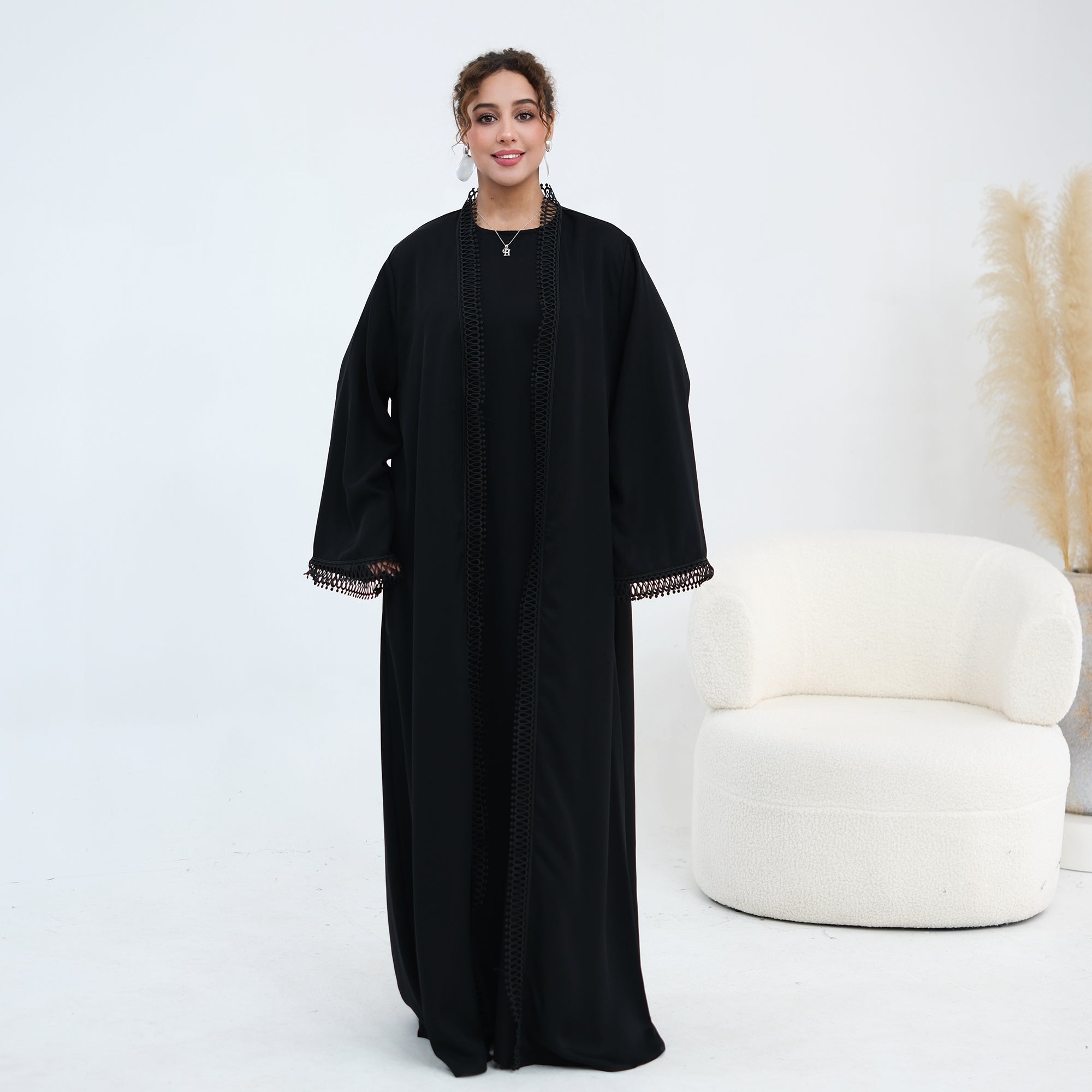 Yasmina Trim Detail Abaya - Onyx Black